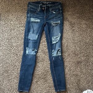 American Eagle Outfitters Women's Ripped Dark Blue Skinny Jeans